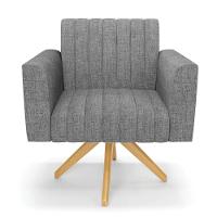 Poltrona Giratória Viena Gomada Linho Grafite A26 Base De Madeira Ma30 - D'rossi - 6