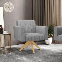 Poltrona Giratória Viena Gomada Linho Grafite A26 Base De Madeira Ma30 - D'rossi - 7