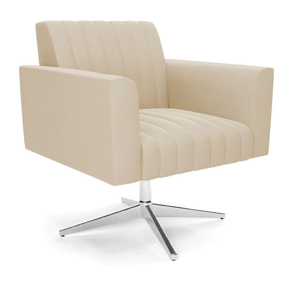 Poltrona Giratória Viena Gomada Suede Bege Base Cromada - D'rossi - 1