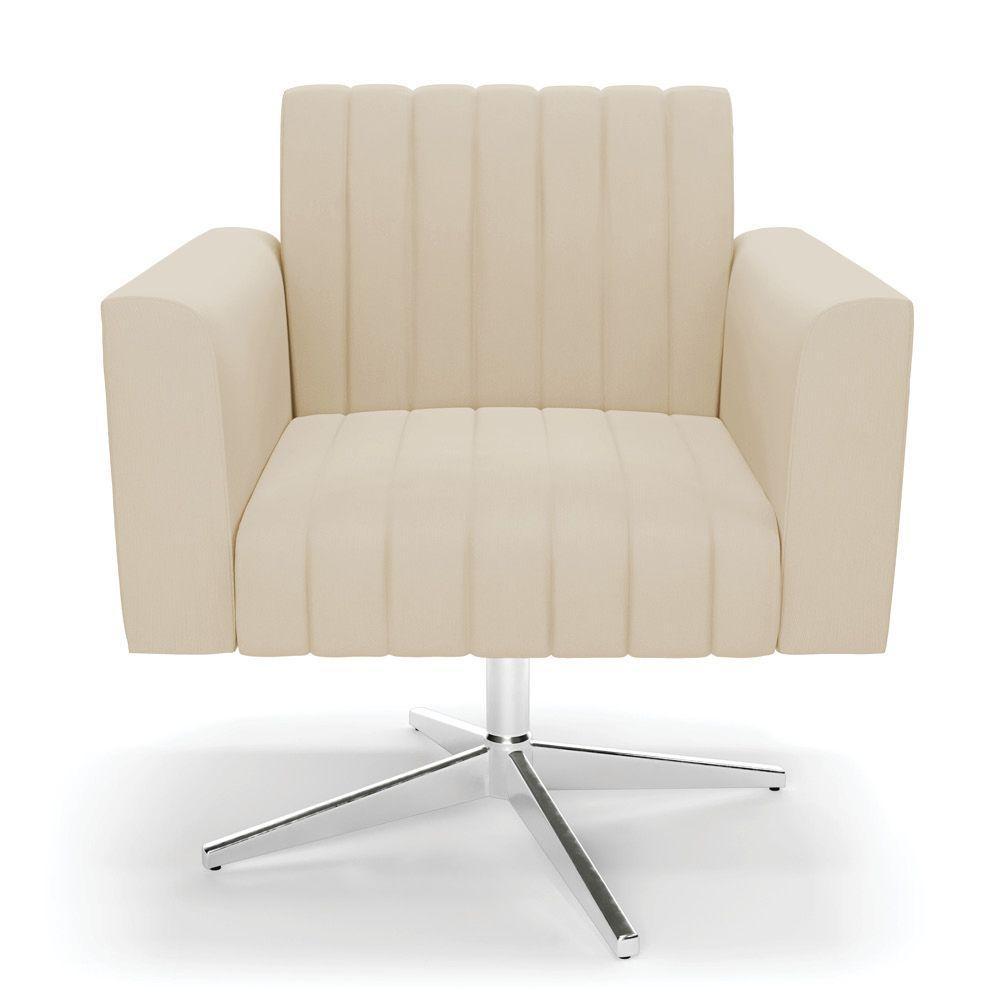 Poltrona Giratória Viena Gomada Suede Bege Base Cromada - D'rossi - 6