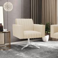 Poltrona Giratória Viena Gomada Suede Bege Base Cromada - D'rossi - 7