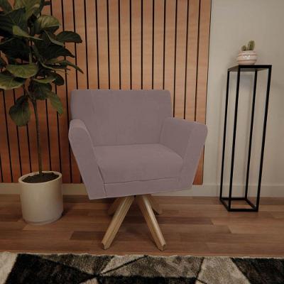 Poltrona Laura Base Giratória De Madeira Linho Rosê