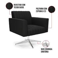 Poltrona Giratória Viena Gomada Suede Base Cromada - D'rossi Cor Preto - 3