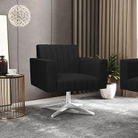 Poltrona Giratória Viena Gomada Linho Base Cromada - D'rossi Cor A79 Preto - 7