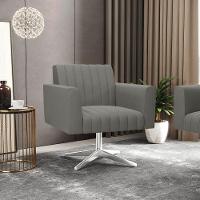 Poltrona Giratória Viena Gomada Suede Grafite Base Cromada - D'rossi - 8