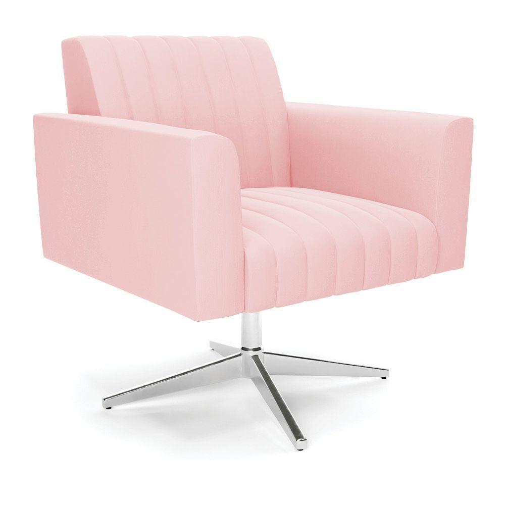 Poltrona Giratória Viena Gomada Suede Base Cromada - D'rossi Cor Rosa Bebê - 1