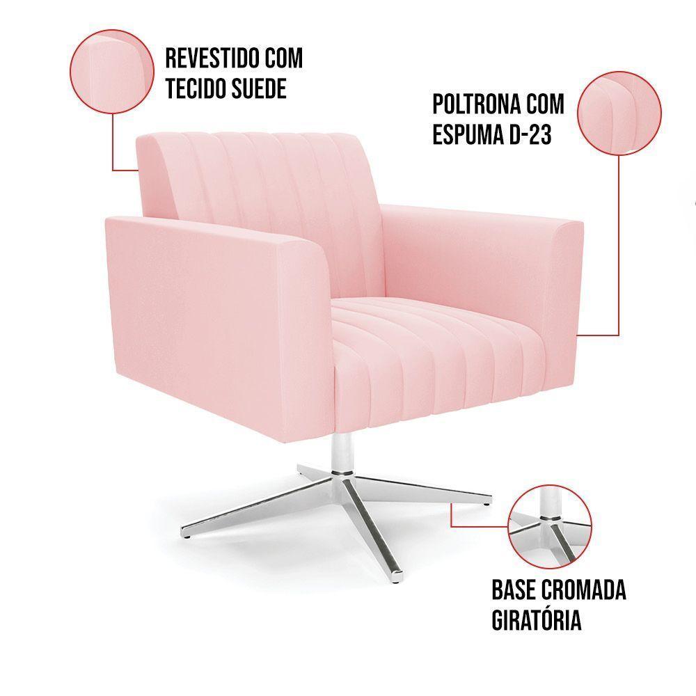 Poltrona Giratória Viena Gomada Suede Base Cromada - D'rossi Cor Rosa Bebê - 4
