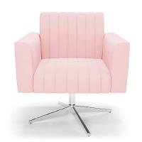 Poltrona Giratória Viena Gomada Suede Base Cromada - D'rossi Cor Rosa Bebê - 7