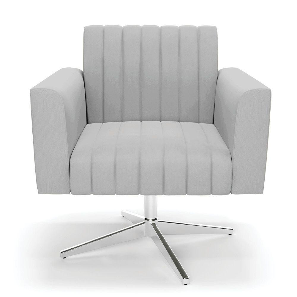 Poltrona Giratória Viena Gomada Suede Cinza Base Cromada - D'rossi - 6