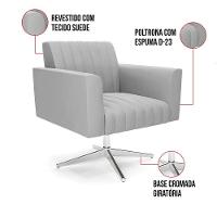 Poltrona Giratória Viena Gomada Suede Cinza Base Cromada - D'rossi