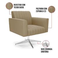 Poltrona Giratória Viena Gomada Suede Marrom Rato Base Cromada - D'rossi - 3