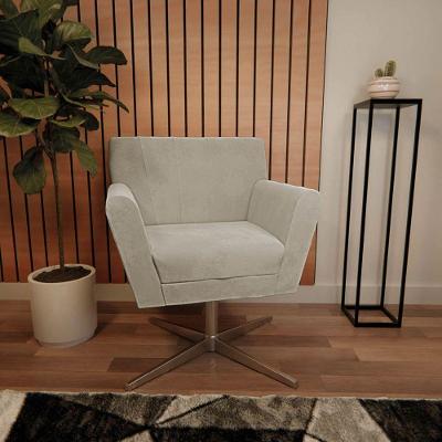 Poltrona Laura Base Giratória De Metal Linho Bege