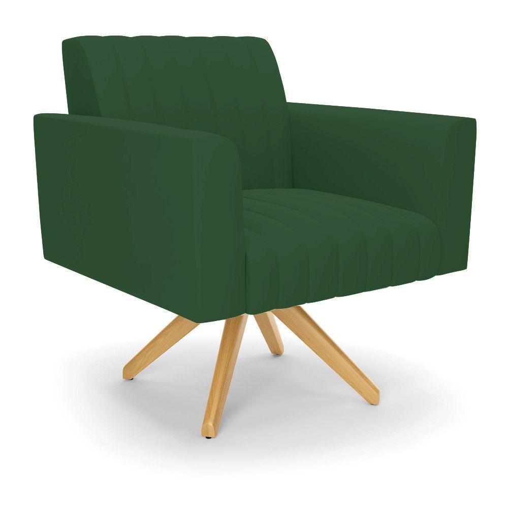 Poltrona Giratória Viena Gomada Veludo Base De Madeira Ma30 - D'rossi Cor Verde - 1