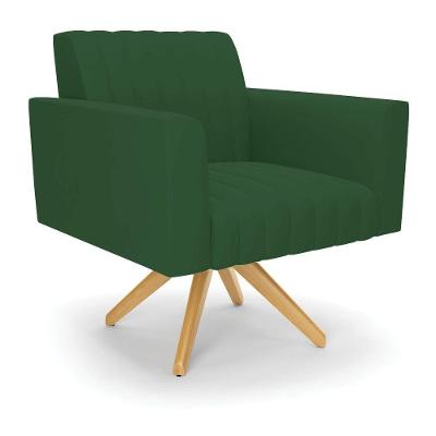 Poltrona Giratória Viena Gomada Veludo Base De Madeira Ma30 - D'rossi Cor Verde