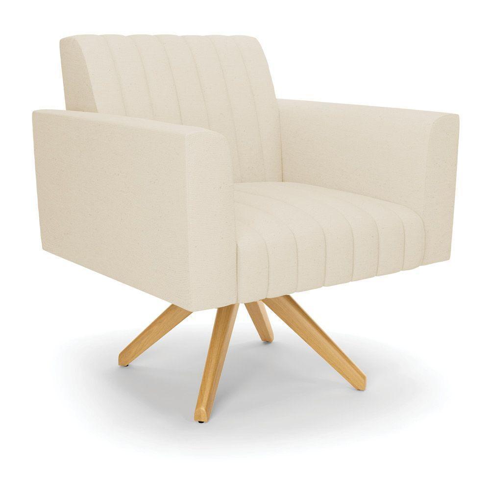 Poltrona Giratória Viena Gomada Linho Bege A19 Base De Madeira Ma30 - D'rossi - 1