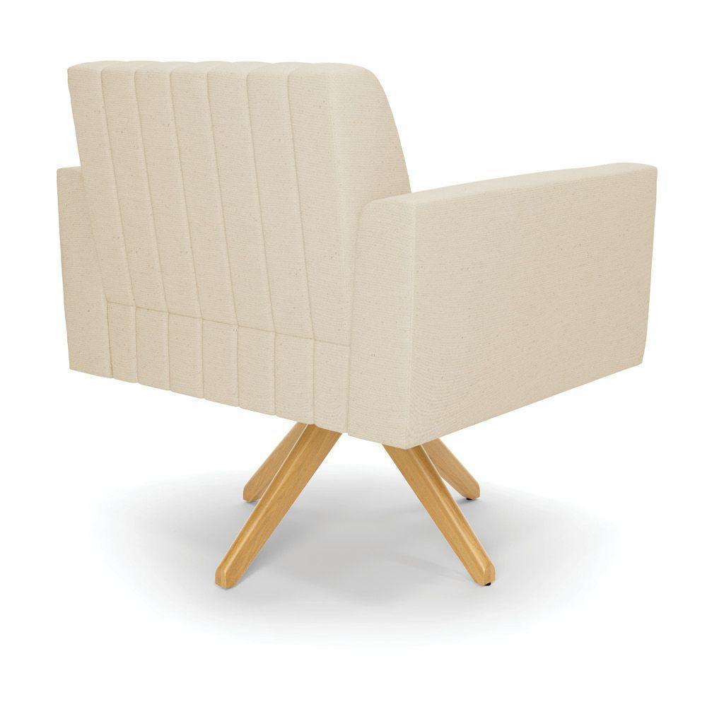 Poltrona Giratória Viena Gomada Linho Bege A19 Base De Madeira Ma30 - D'rossi - 4