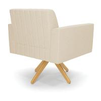 Poltrona Giratória Viena Gomada Linho Bege A19 Base De Madeira Ma30 - D'rossi