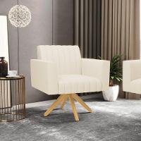 Poltrona Giratória Viena Gomada Linho Bege A19 Base De Madeira Ma30 - D'rossi - 7