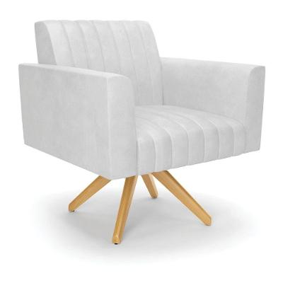 Poltrona Giratória Viena Gomada Corano Base De Madeira Ma30 - D'rossi Cor Branco