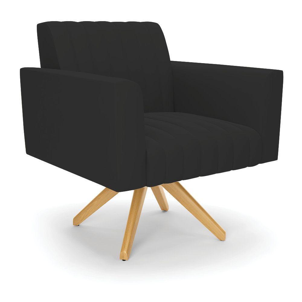 Poltrona Giratória Viena Gomada Veludo Preto Base De Madeira Ma30 - D'rossi - 1