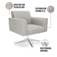 Poltrona Giratória Viena Gomada Veludo Cinza Base Cromada - D'rossi - 3