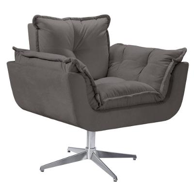Poltrona Giratória Opala Alumínio Suede Cinza Unidecor
