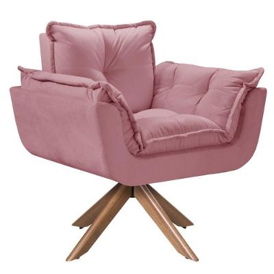 Poltrona Opala Giratória Madeira Suede Rosa D Salla