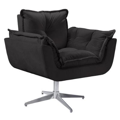 Poltrona Giratória Opala Alumínio Suede Preto Unidecor