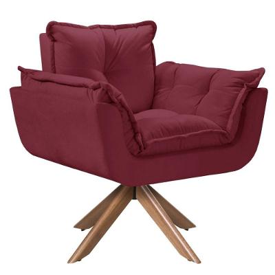 Poltrona Giratória Opala Madeira Suede Bordô D Salla