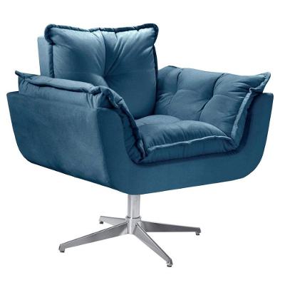 Poltrona Giratória Opala Alumínio Suede Azul Unidecor