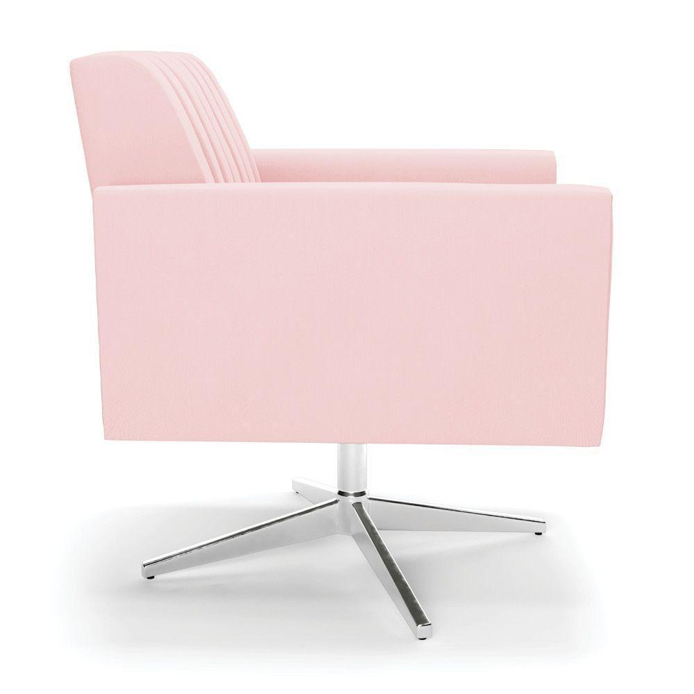 Poltrona Giratória Viena Gomada Suede Rosa Bebê Base Cromada - D'rossi - 5