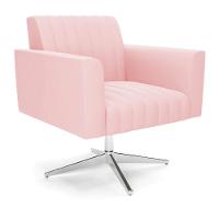 Poltrona Giratória Viena Gomada Suede Rosa Bebê Base Cromada - D'rossi - 1