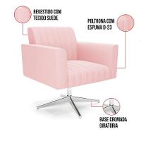 Poltrona Giratória Viena Gomada Suede Rosa Bebê Base Cromada - D'rossi - 3