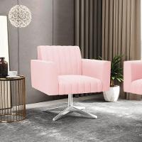 Poltrona Giratória Viena Gomada Suede Rosa Bebê Base Cromada - D'rossi - 7