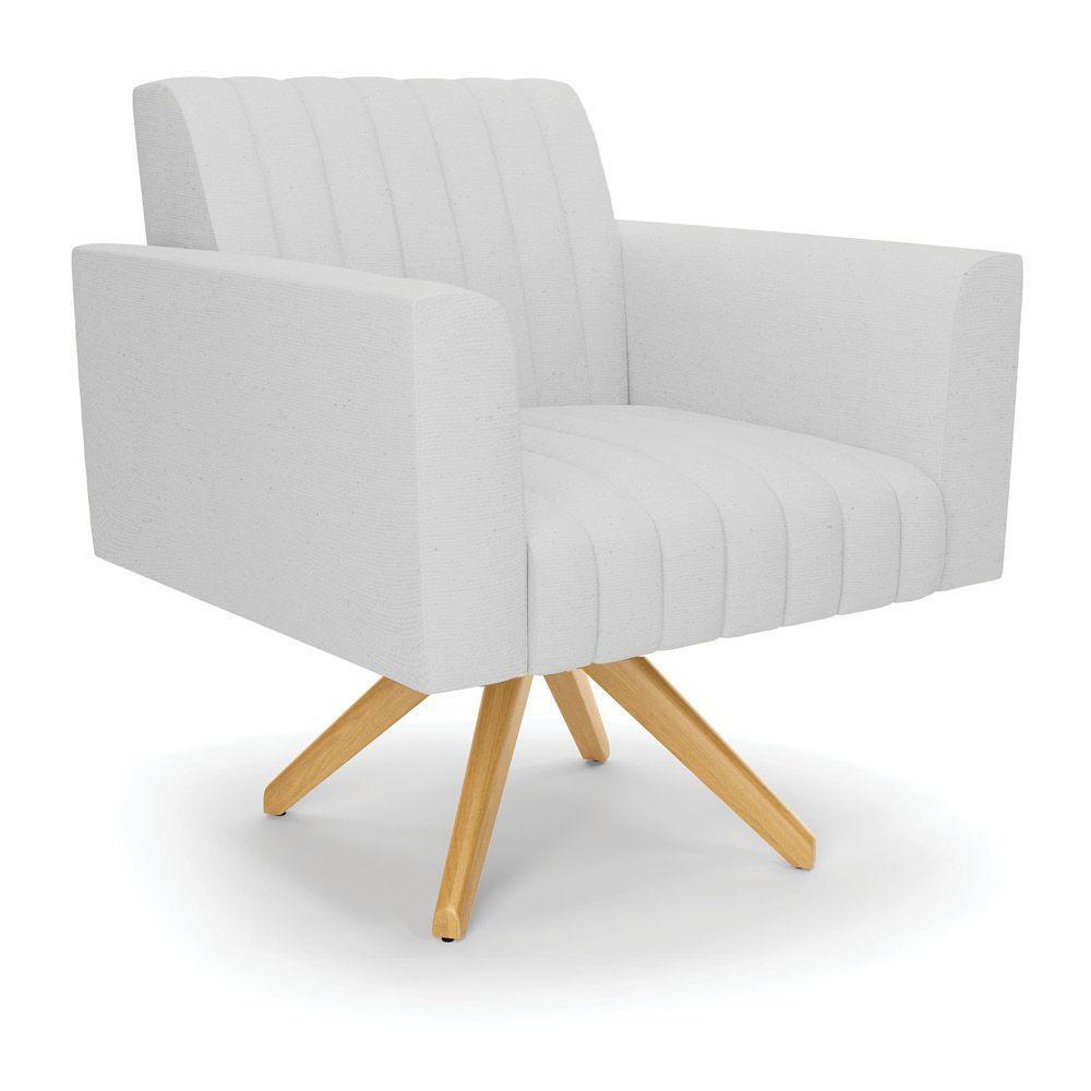 Poltrona Giratória Viena Gomada Linho Cinza A05 Base De Madeira Ma30 - D'rossi - 1