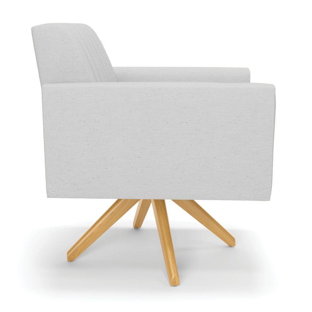 Poltrona Giratória Viena Gomada Linho Cinza A05 Base De Madeira Ma30 - D'rossi - 5