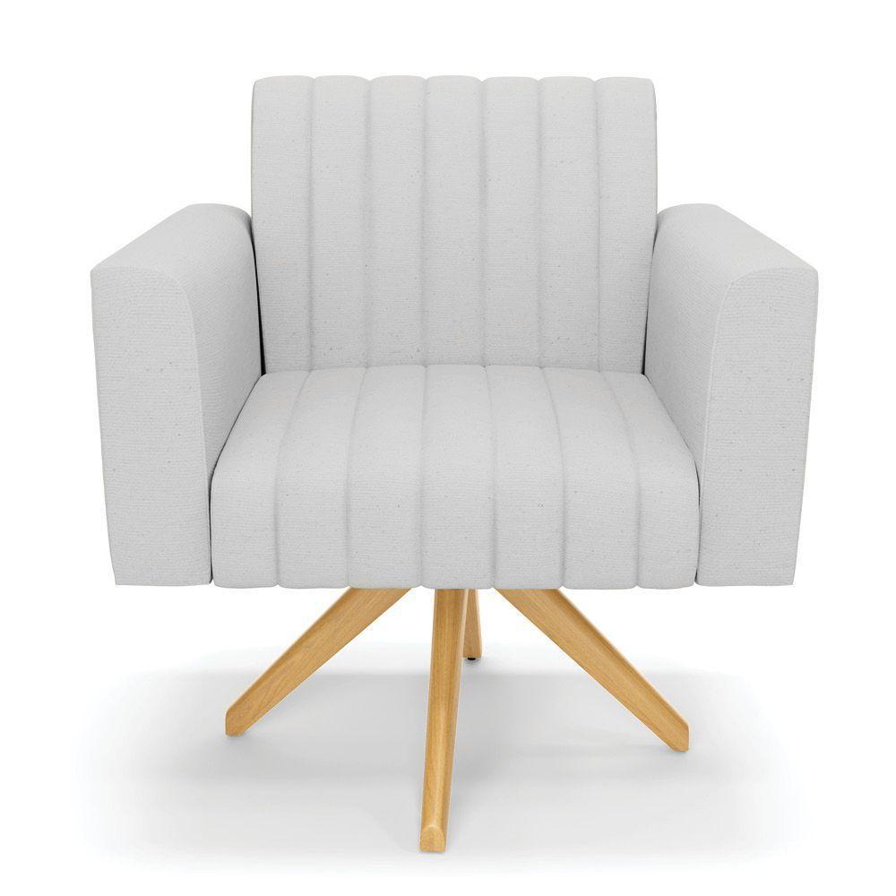 Poltrona Giratória Viena Gomada Linho Cinza A05 Base De Madeira Ma30 - D'rossi - 6