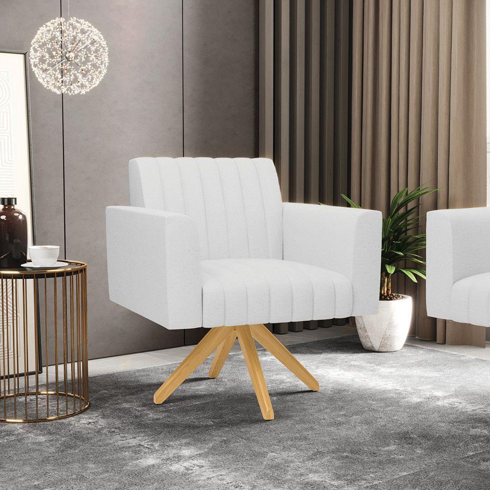 Poltrona Giratória Viena Gomada Linho Cinza A05 Base De Madeira Ma30 - D'rossi - 7