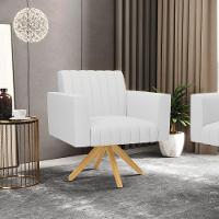 Poltrona Giratória Viena Gomada Linho Cinza A05 Base De Madeira Ma30 - D'rossi - 7