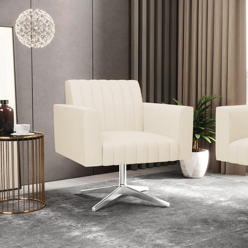 Poltrona Giratória Viena Gomada Linho Bege A19 Base Cromada - D'rossi - 7