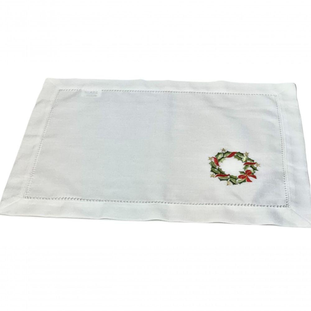 Americano De Linho Natal Branco Bordado Com Guirlandinha 36x50 Cm - 1