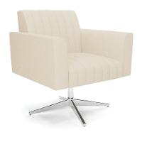 Poltrona Giratória Viena Gomada Linho Base Cromada - D'rossi Cor A19 Bege - 1