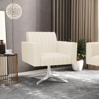 Poltrona Giratória Viena Gomada Linho Base Cromada - D'rossi Cor A19 Bege - 2