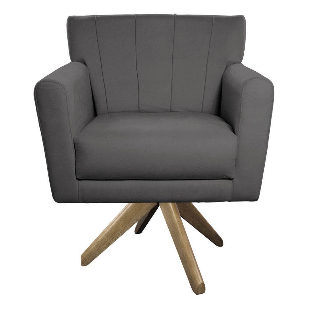 Poltrona Laura Base Giratória De Madeira Linho Cinza escuro - 4
