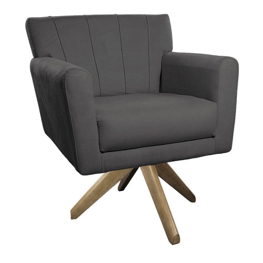 Poltrona Laura Base Giratória De Madeira Linho Cinza escuro - 6