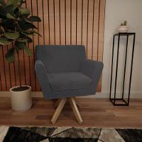 Poltrona Laura Base Giratória De Madeira Linho Cinza escuro - 1