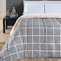 Coberdrom Cobertor Comfort Solteiro 01 Peça Tecido Sherpa Manta Flannel Quadriculado - Cinza - 4