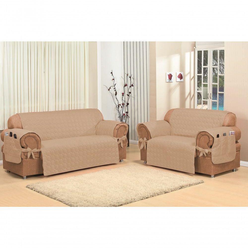 Capa Protetora De Sofa Microfibra 02 E 03 Lugares Avelã - 1