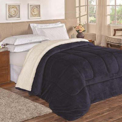 Coberdrom Casal King Everest Sherpa E Manta Microfibra 1 Peça - Azul Marinho