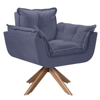 Poltrona Giratória Opala Madeira Suede Azul D Salla